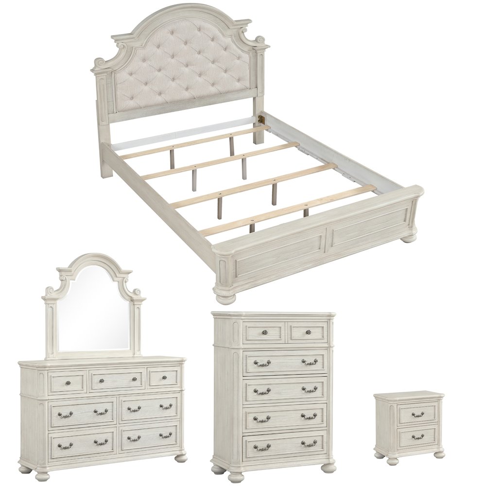 Nelson French Traditional 5-Piece Bedroom Set, Antique White, King