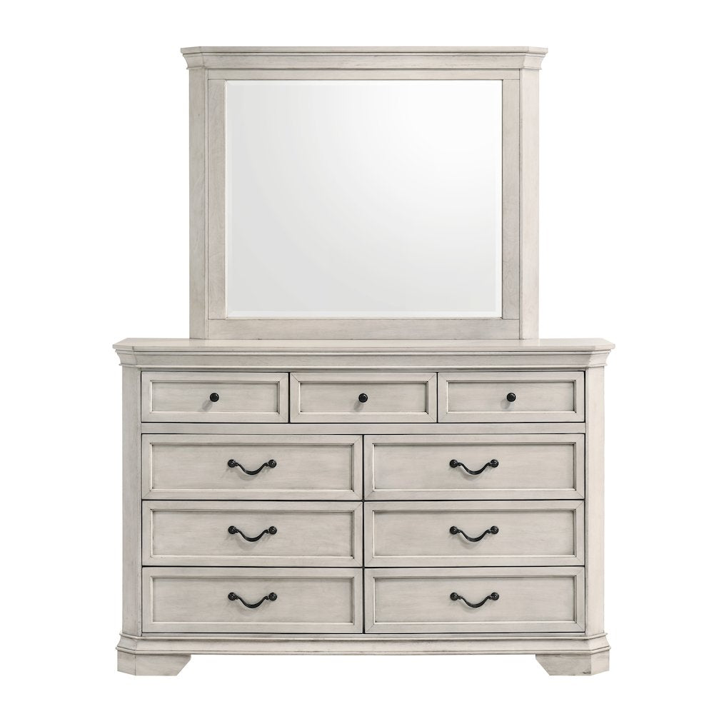 Maderne Wood 7-Drawer Dresser with Mirror, Antique White Finish