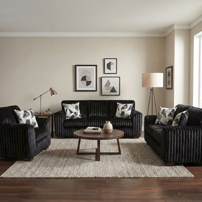 Nolan 3-Piece Living Room Set, Sofa Loveseat and Chair, Lush Black
