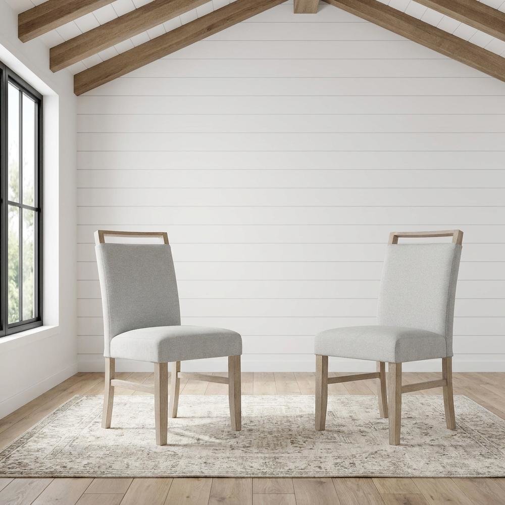 Upholstered Dining Chair with Rubberwood Legs and Plywood Frame, Gray, Set of 2