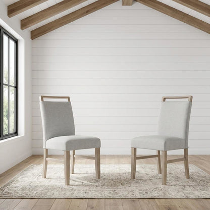 Upholstered Dining Chair with Rubberwood Legs and Plywood Frame, Gray, Set of 2