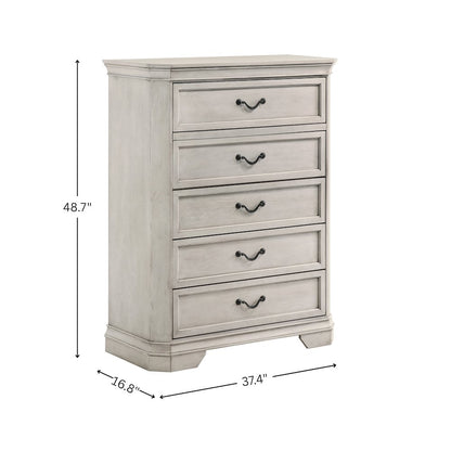 Maderne Wood 5-Drawer Chest, Antique White Finish