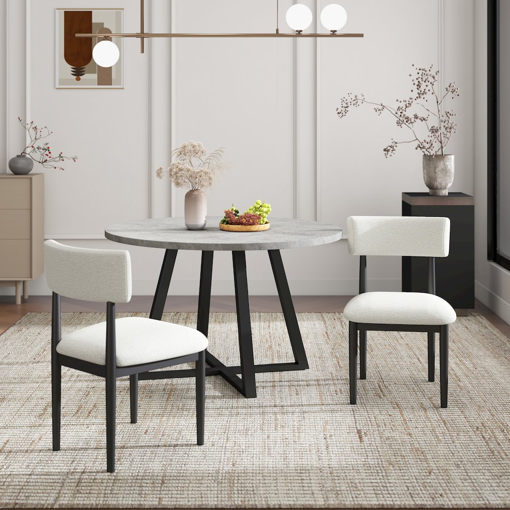 Edo 5-Piece Dining Set, Round Trestle Table and 4 Chairs, Gray and Black