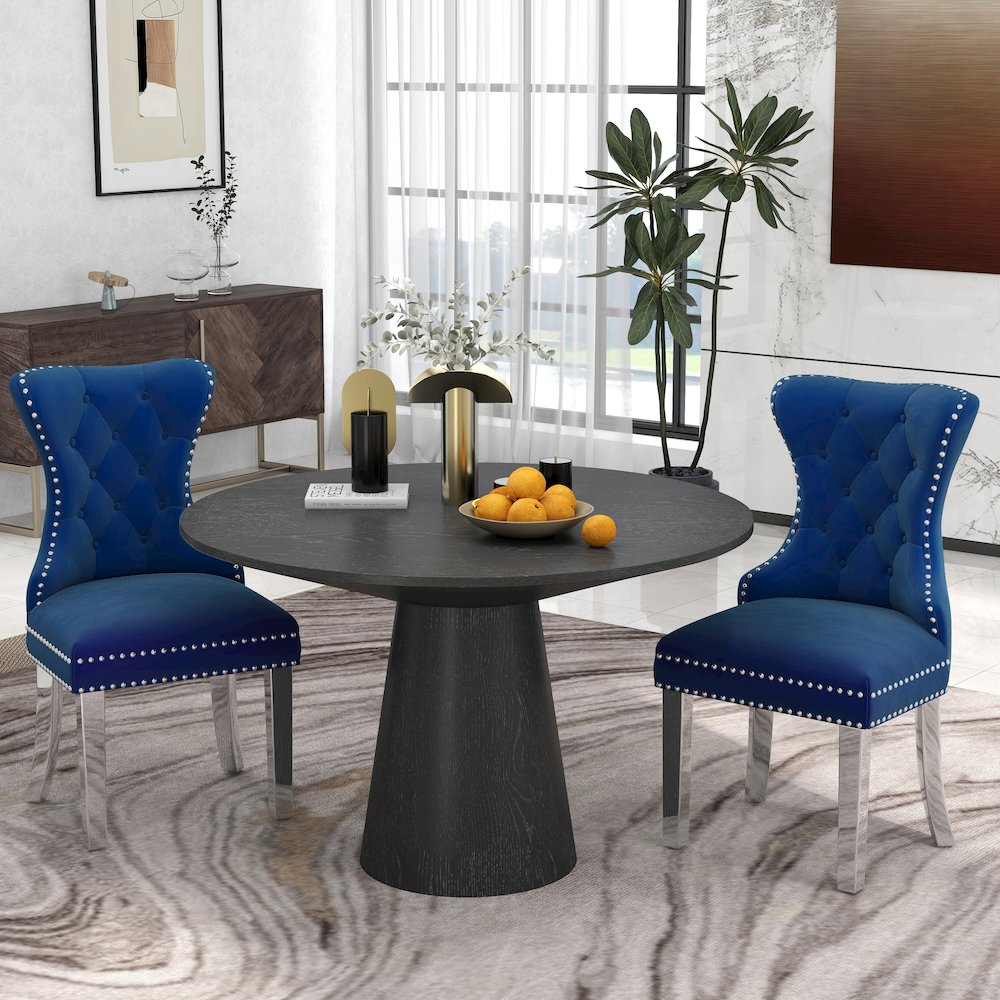 Vogel 5-Piece Round Dining Set, Pedestal Dining Table with 4 Chairs, Blue