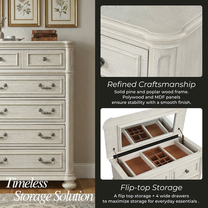 Nelson French Traditional 5-Piece Bedroom Set, Antique White, King