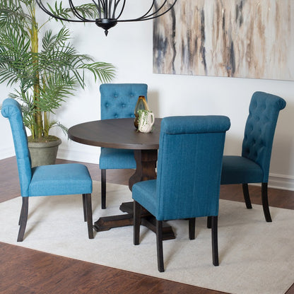 Kerbau 5-Pc Dining Set, Pedestal Round Table with 4 Stylish Chairs, Blue