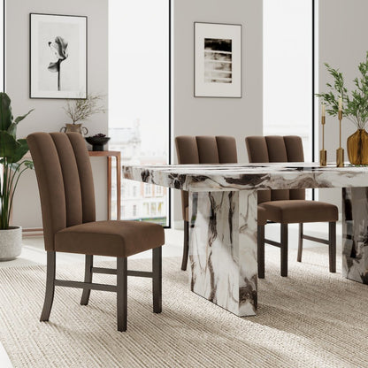 Cavira 5-PC Faux Marble Dining Set, Double Pedestal Table with 4 Chairs