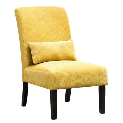 Pisano Yellow Fabric Armless Accent Chair with Matching Kidney Pillow