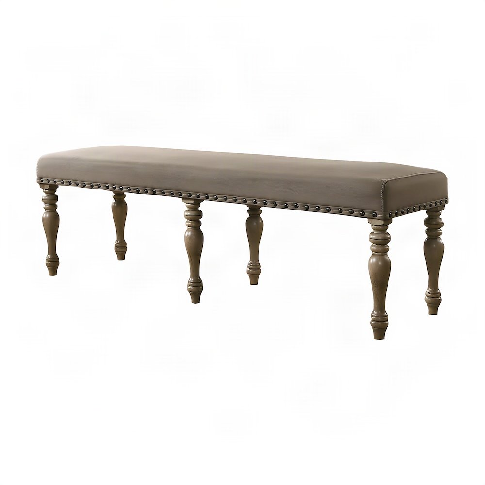 Microfiber Upholstered Entryway Bench with Nail-Head Trim, Bedroom Seat, Beige