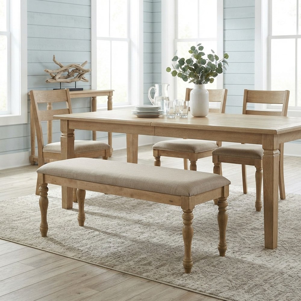 FurniFact Dining Bench with Solid Wood Frame and Upholstered Top, Light Oak