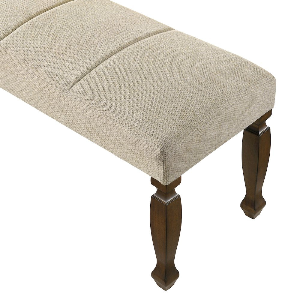 Rowan Upholstered Turned Leg Wood Dining Bench, Beige
