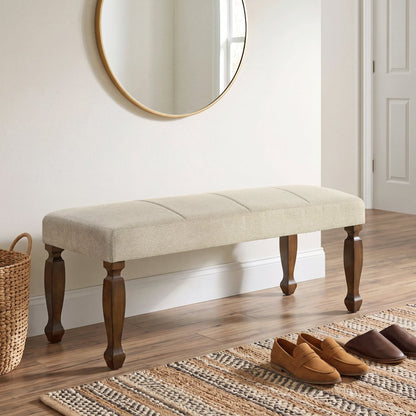 Rowan Upholstered Turned Leg Wood Dining Bench, Beige