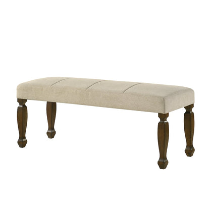 Rowan Upholstered Turned Leg Wood Dining Bench, Beige