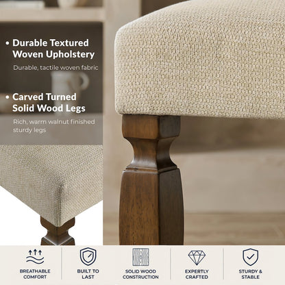 Rowan Upholstered Turned Leg Wood Dining Bench, Beige