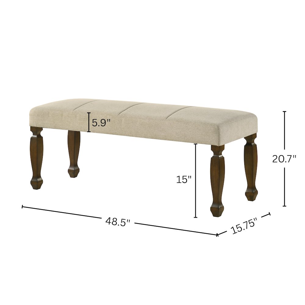 Rowan Upholstered Turned Leg Wood Dining Bench, Beige