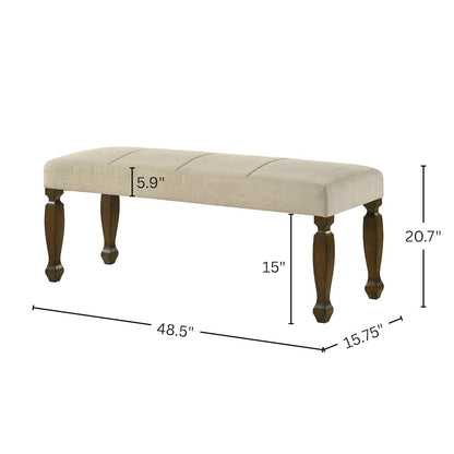 Rowan Upholstered Turned Leg Wood Dining Bench, Beige