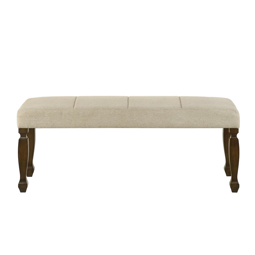 Rowan Upholstered Turned Leg Wood Dining Bench, Beige