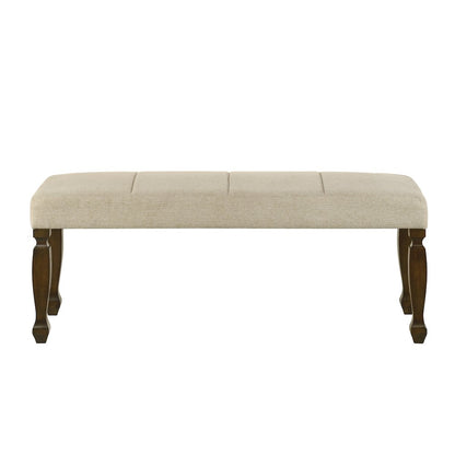 Rowan Upholstered Turned Leg Wood Dining Bench, Beige