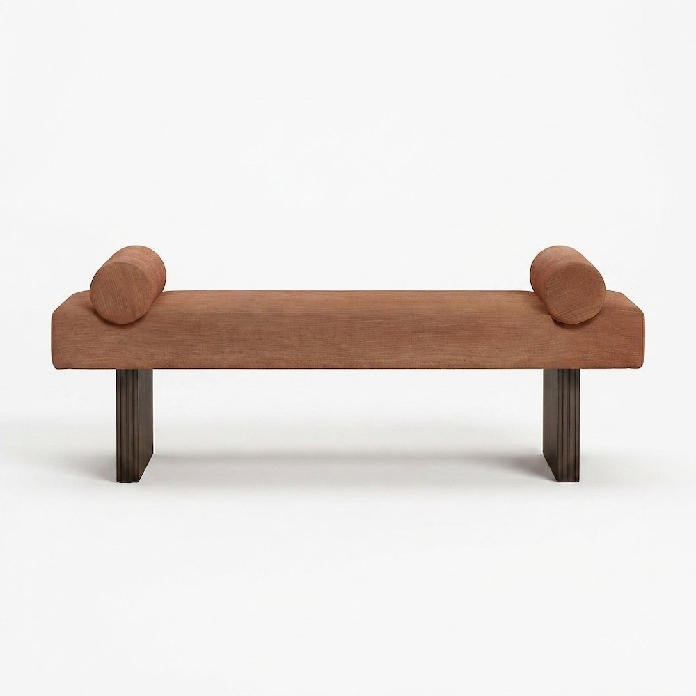 Upholstered Contemporary Bench with Foam Cushion, Bedroom End of Bed, Orange