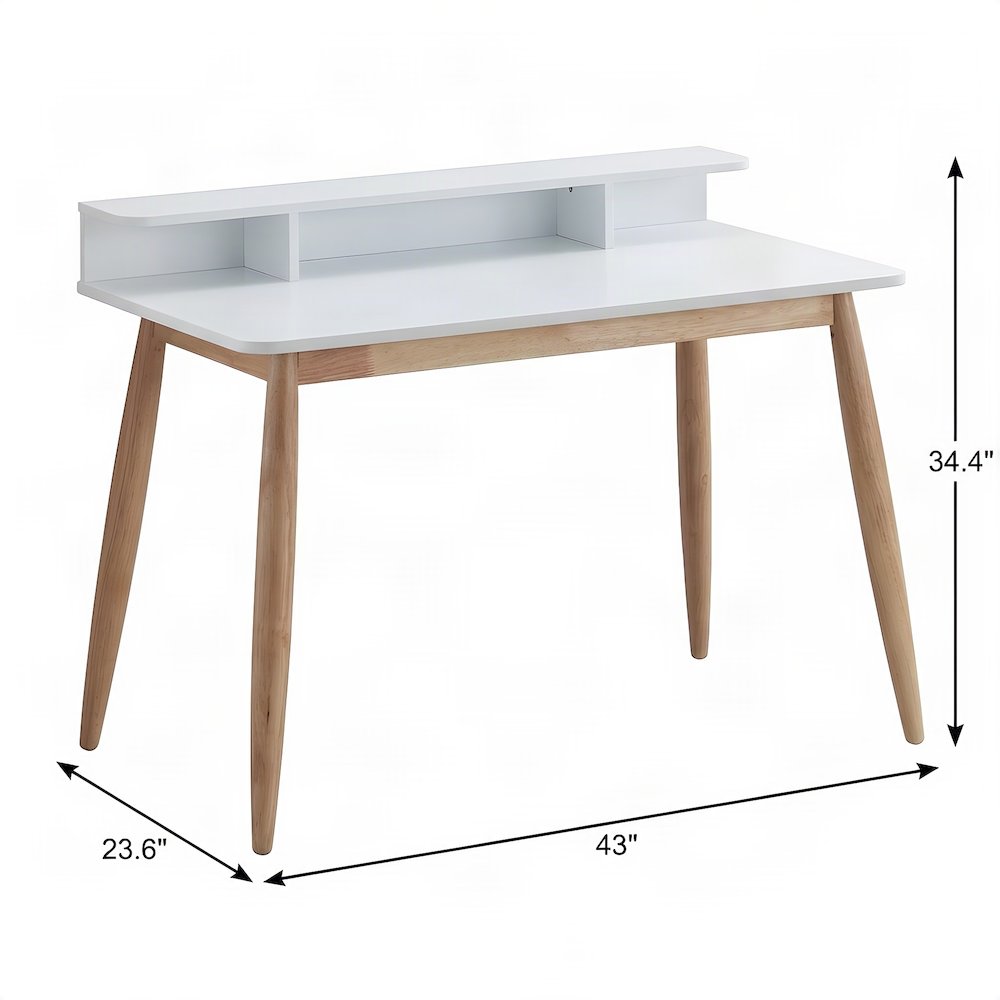 Bison Office Writing Desk with Hutch, Open Shelves, and Tapered Legs, White