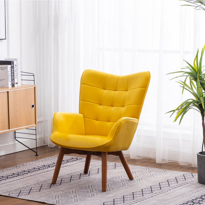 Leiria Contemporary Silky Velvet Tufted Accent Chair with Ottoman, Yellow