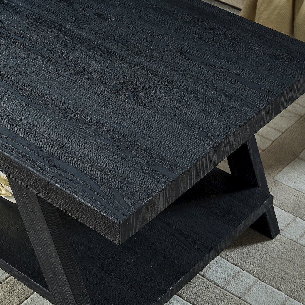 Athens Contemporary Replicated Wood Shelf End Table in Black Finish