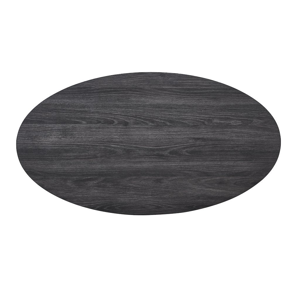 Anze Contemporary Oval Wood Shelf 3-Pc Coffee Table Set in Charcoal Finish