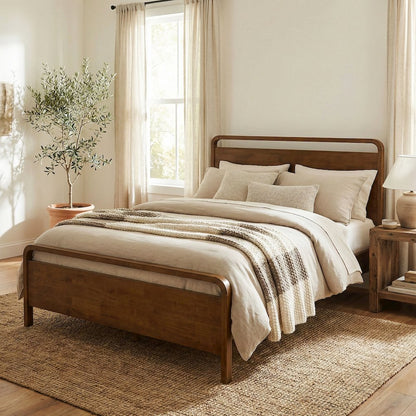 Eldren Wood Bedroom Set Queen Platform Bed with Dresser Mirror, Nightstand Chest