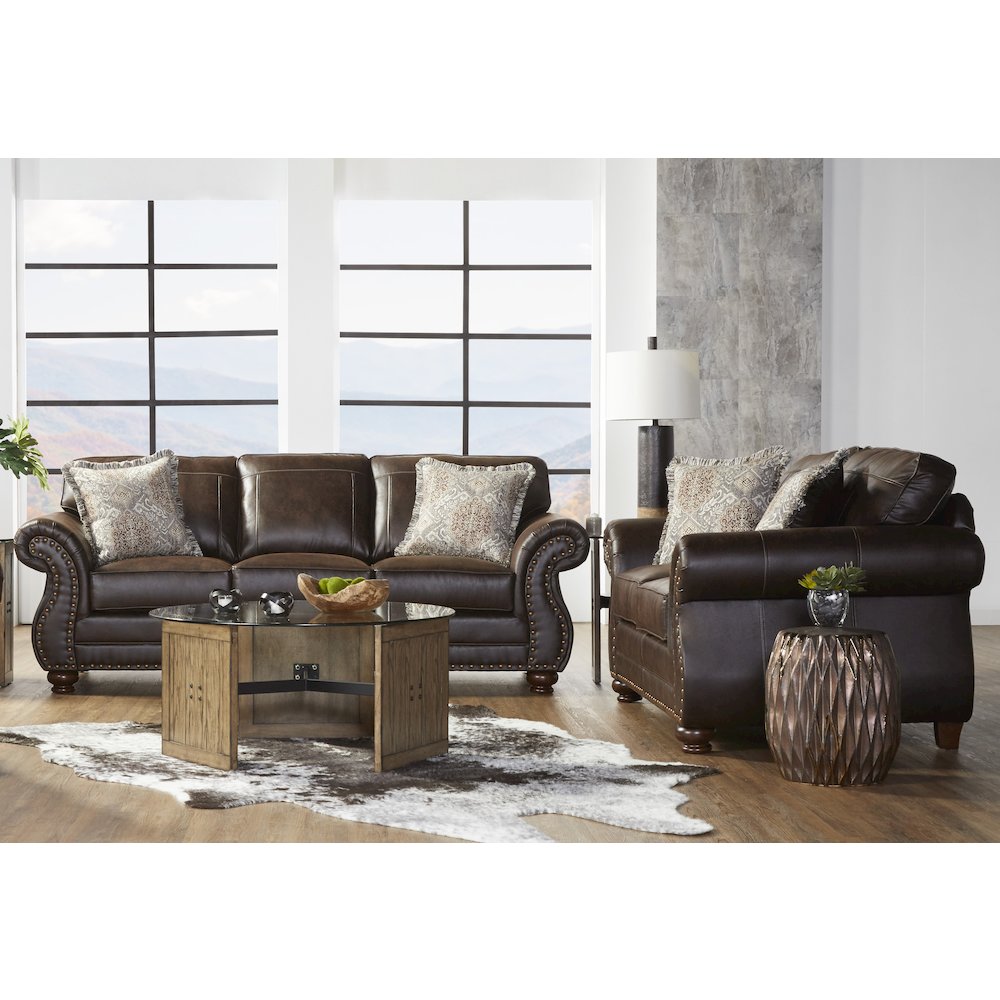 Leinster Faux Leather Upholstered Nailhead Sofa and Loveseat Set in Espresso