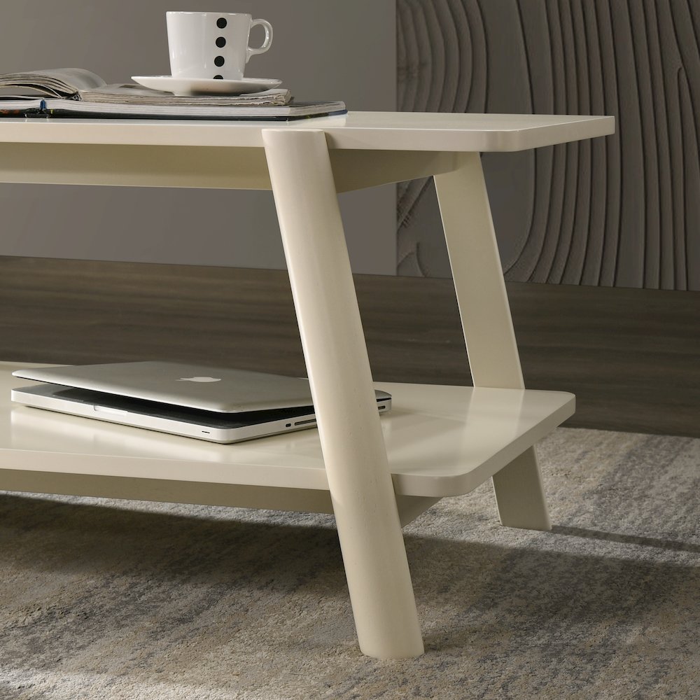 Metz Mid-Century Modern Wood Shelf Coffee Table, Off-White Finish