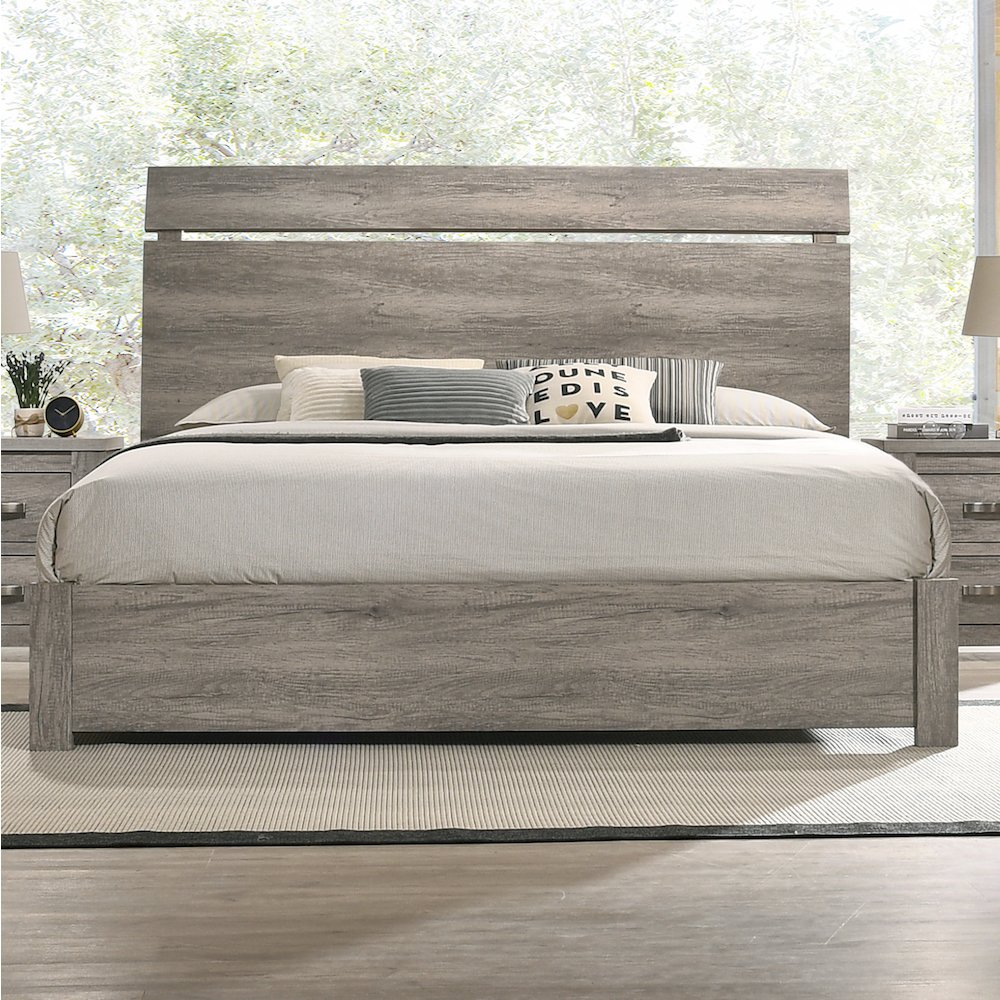 Weathered Gray Wood Bedroom Set, Queen Panel Bed, Dresser, Mirror, 2 Nightstands