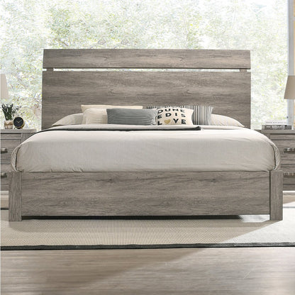 Weathered Gray Wood Bedroom Set, Queen Panel Bed, Dresser, Mirror, 2 Nightstands