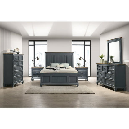 Clelane Wood Bedroom Set Panel Queen Bed, Dresser, Mirror, 2 Nightstands, Chest