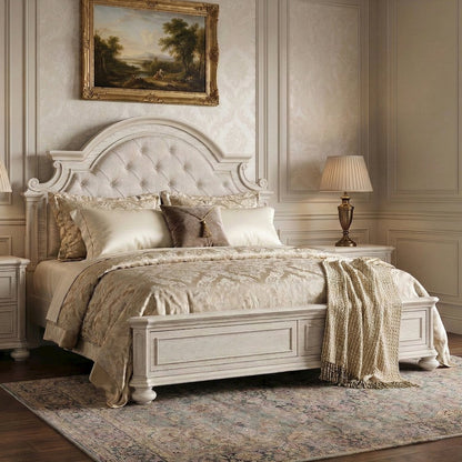 Nelson French Traditional Tufted Upholstery Bed, Antique White, Queen