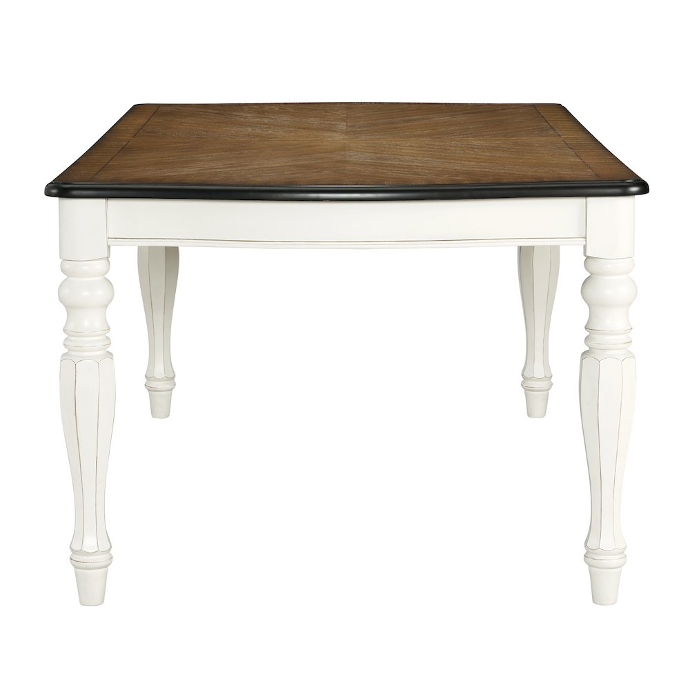 Belleza French Country Dining Table, Antique White and Weathered Oak Finish
