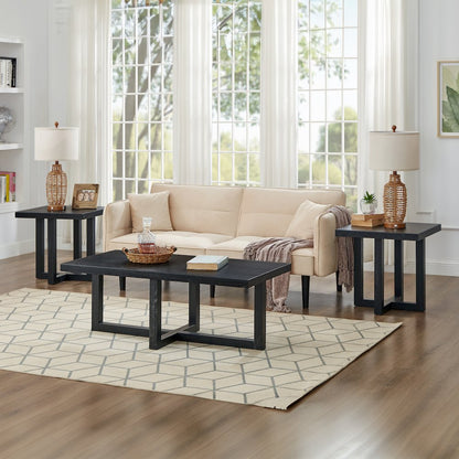 Luno 3-Piece Coffee Table Set, Coffee Table and Two End Tables, Black