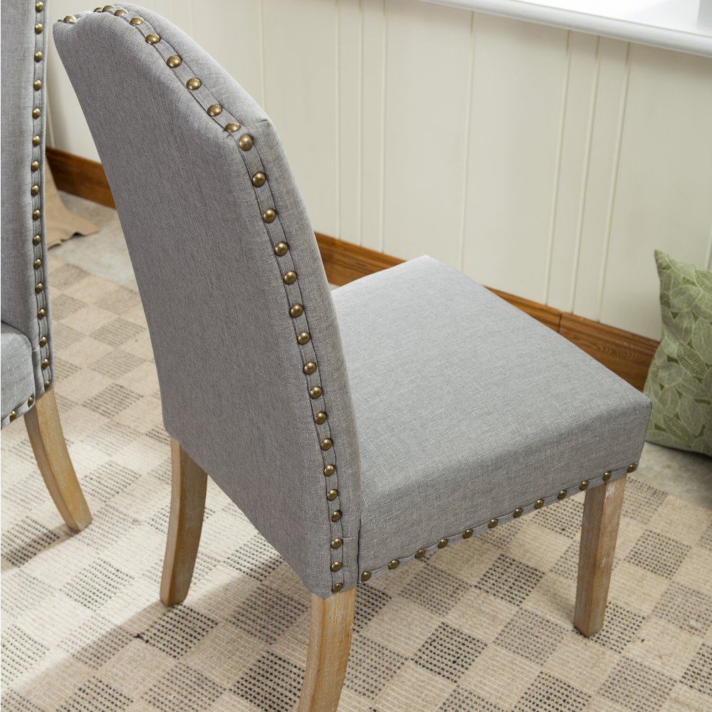 Mod Urban Style Solid Wood Nailhead Gray Fabric Padded Parson Chair, Set of 2