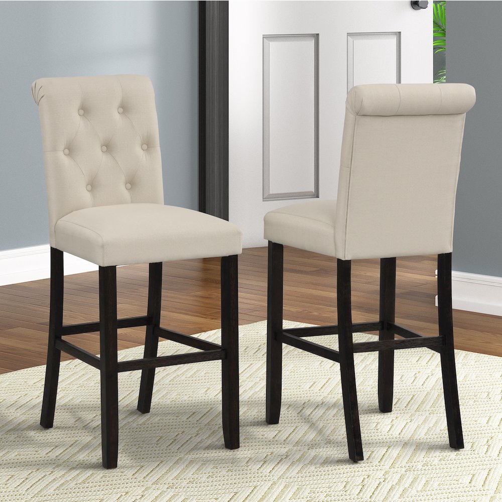 Leviton Antique Black Finished Wood 5-Pc Pub Set, Table with 4 Bar Stools, Tan