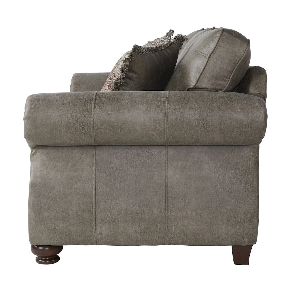 Leinster Faux Leather Upholstered Nailhead Sofa and Loveseat Set in Stone Gray