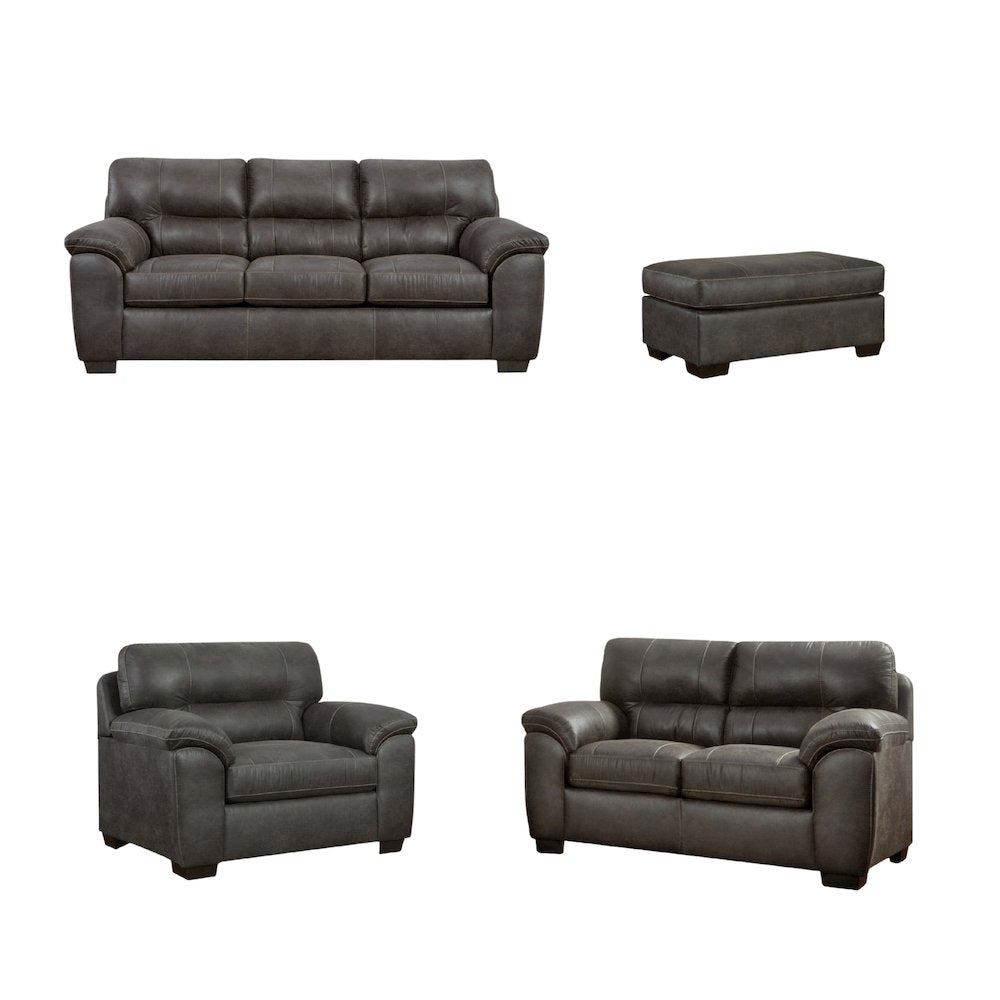 Tirana Contemporary Fabric Pillow-top Arm 4-Piece Sofa Set in Sequoia Ash