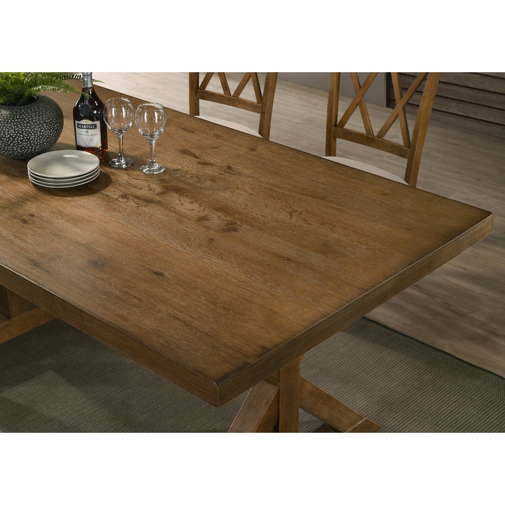 Enna Morden Farmhouse Wood 5-Piece Trestle Dining Set, Brushed Driftwood Finish