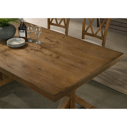 Enna Morden Farmhouse Wood 5-Piece Trestle Dining Set, Brushed Driftwood Finish