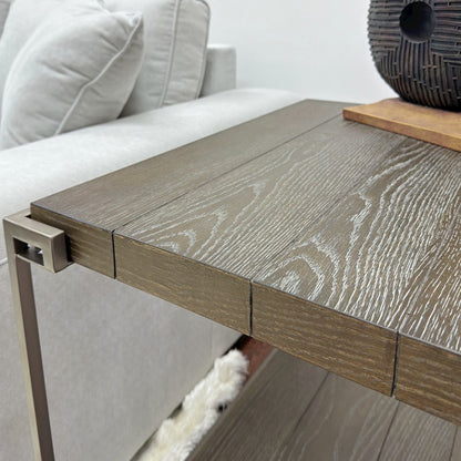 Corbeta Metal Frame Wood Living Room End Table with Shelf, Aged Graphite
