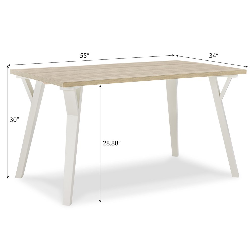 Alwynn Contemporary Rectangular Dining Table, White and Natural Wood