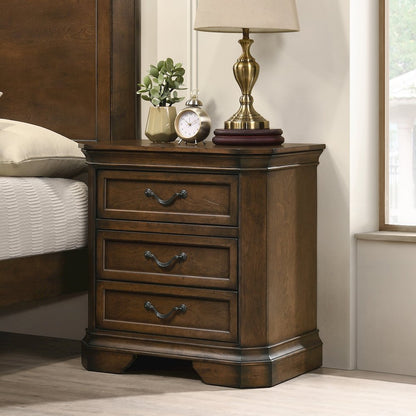 Wood Panel Bed, Dresser, Mirror, Nightstand, Queen, Antique Walnut Finish