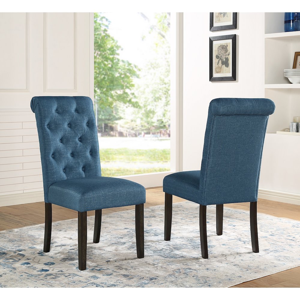 Leviton Antique Black Finished Wood Dining Set, Table with Six Chairs, Blue