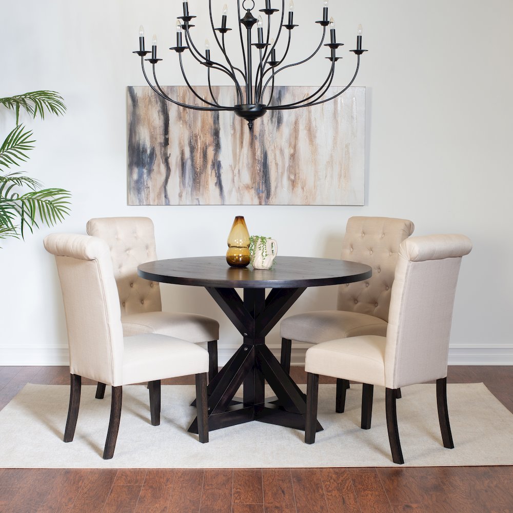 Nylander 5-Pc Dining Set, Cross-Buck Dining Table with 4 Stylish Chairs, Tan