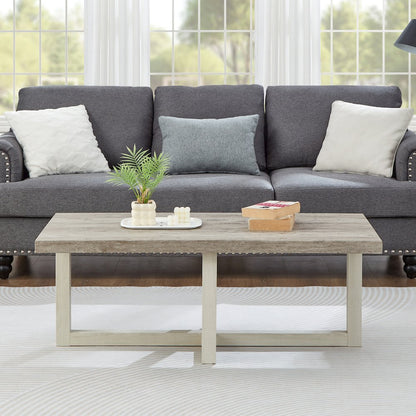 3-Piece Coffee Table Set, Coffee Table, Two End Tables, Weathered Gray and Beige