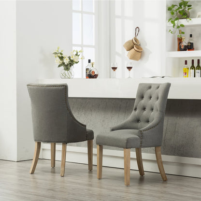 Luna Gray Button Tufted Solid Wood Wingback Chairs with Nail Heads Set of 2
