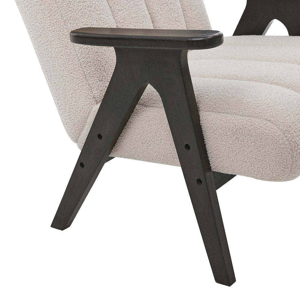 Rella Modern Teddy Sherpa Accent Chair with Espresso Wood Frame, Beige